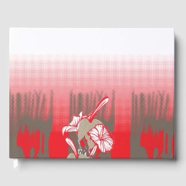 En dynamisk grafik har en röd, mönstrad design gästböcker (Framsida)