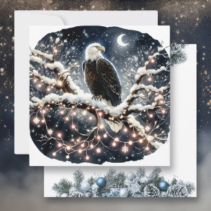En Eagle-slinga vid en Gren-jul full med Snö Julkort