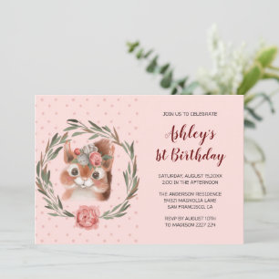 En ekorre i Flower Ram Birthday Inbjudningar