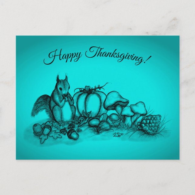 En ekorre på hösten, Happy thanksgiving! Helg Vykort (Framsida)
