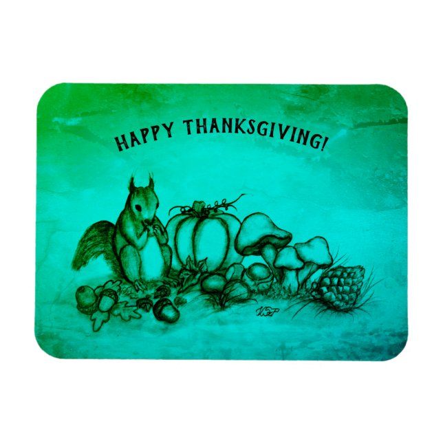 En ekorre på hösten, Happy thanksgiving! Magnet (Horisontell)