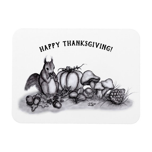 En ekorre på hösten, Happy thanksgiving! Magnet (Horisontell)