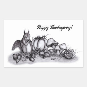 En ekorre på hösten, Happy thanksgiving! Rektangulärt Klistermärke