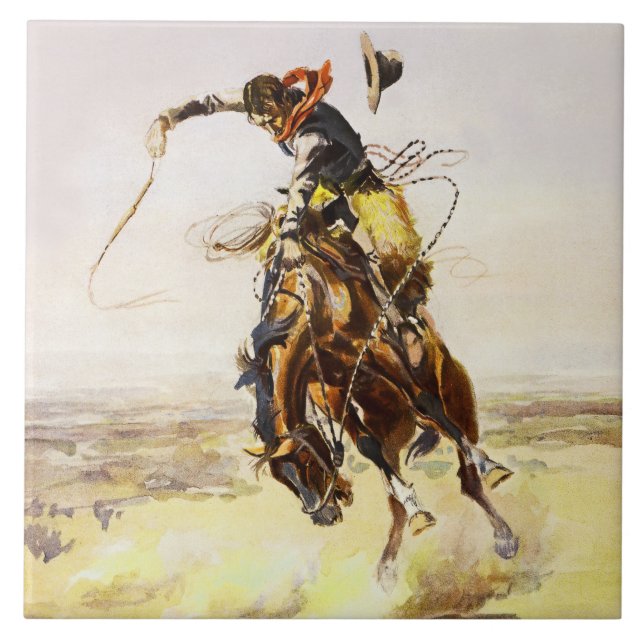 “En elak häst” av Charles M Russell Kakelplatta (Framsidan)