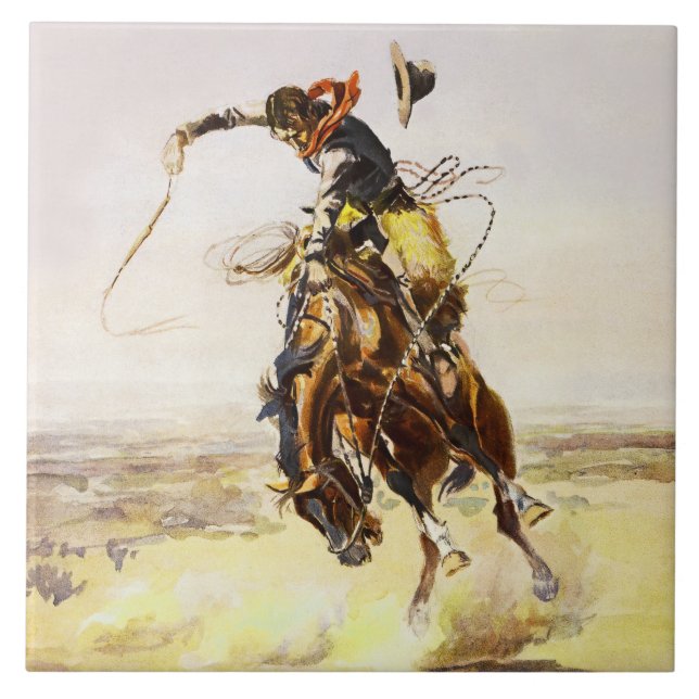 “En elak häst” av Charles M Russell Kakelplatta (Framsidan)
