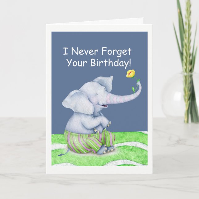 En elefant glömmer aldrig din födelsedag kort (Framsida)