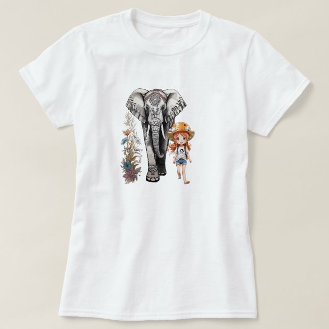 En elefant och flicka med tatuering på T-Shirt (Design framsida)