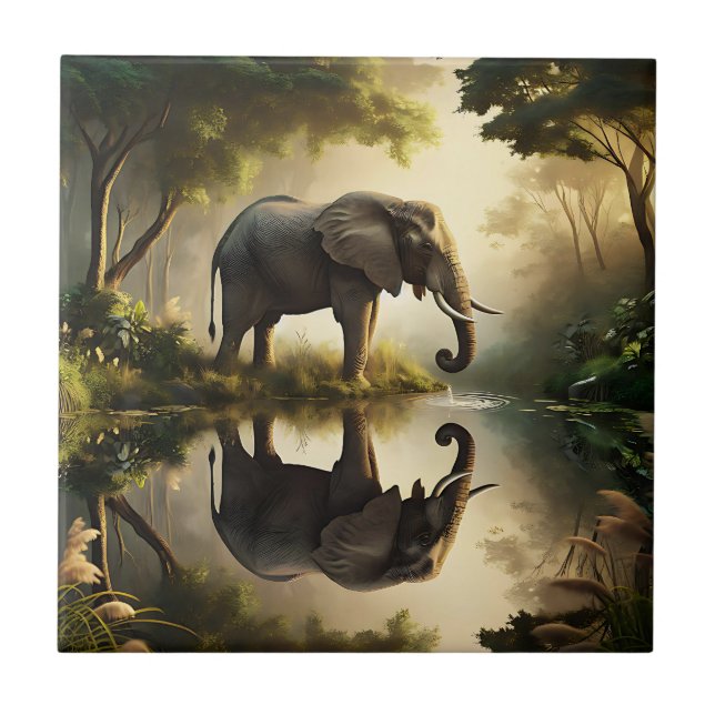 En elefants reflektion kakelplatta (Framsidan)