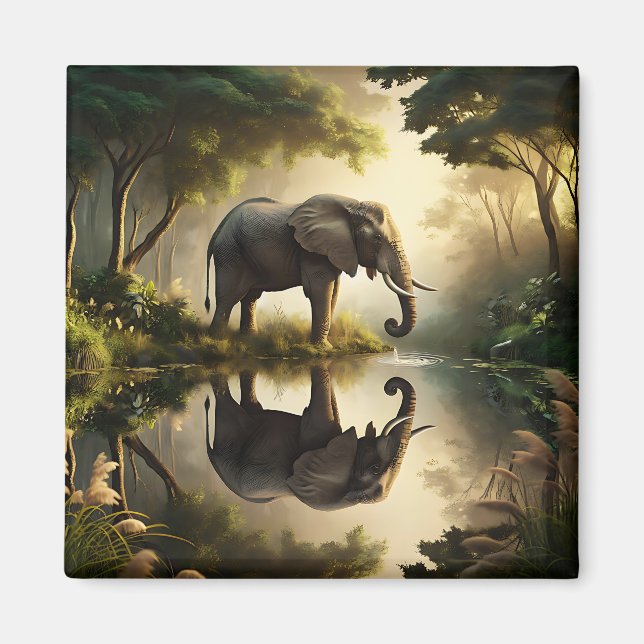 En elefants reflektion magnet (Framsidan)