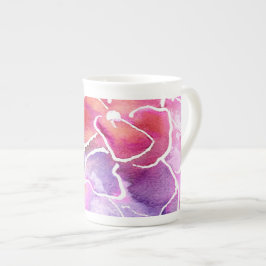 En Elegant Blommigt Rosa och Mauve Bone China Mugg Benporslin Mugg