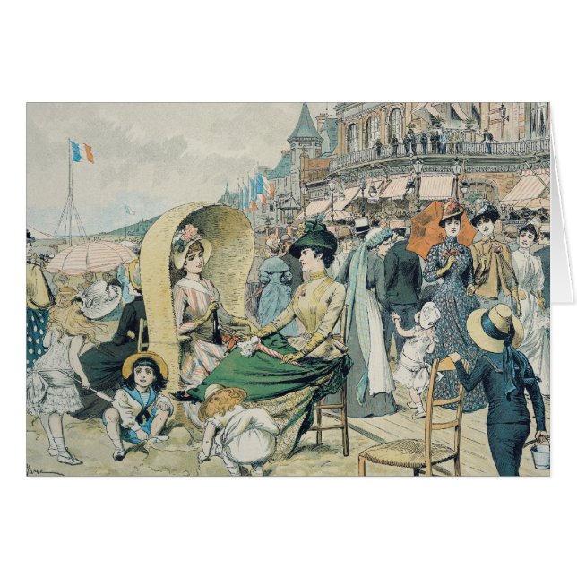 En elegant strand, 1887 hälsningskort (Framsidan Horizontal)