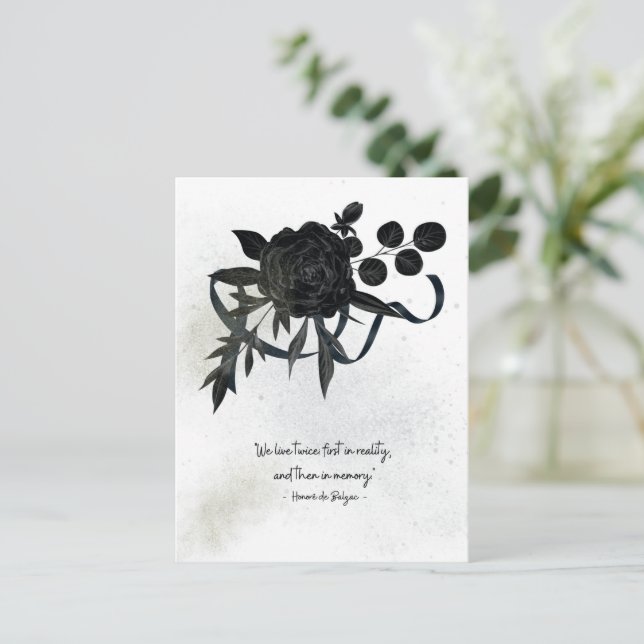 EN | Elegant Sympathy Card – Black Rose Vykort (Stående Fram)