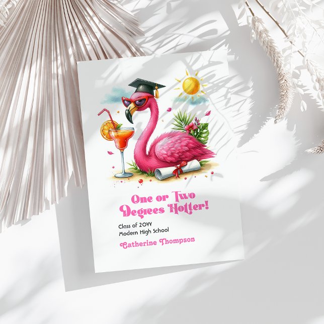 En eller Två Grader Varmare Flamingoexamen Meddelande (One or Two Degrees Hotter Flamingo Graduation Announcement)