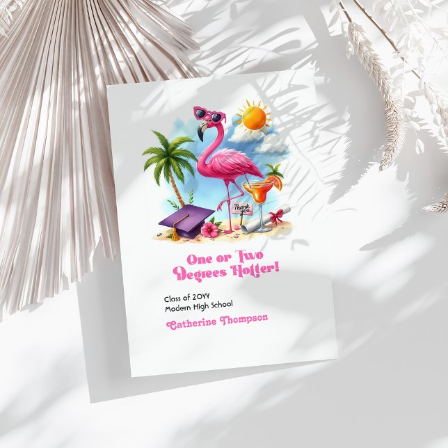 En eller Två Grader Varmare Flamingoexamen Tack Kort (One or Two Degrees Hotter Flamingo Graduation Thank You Card)