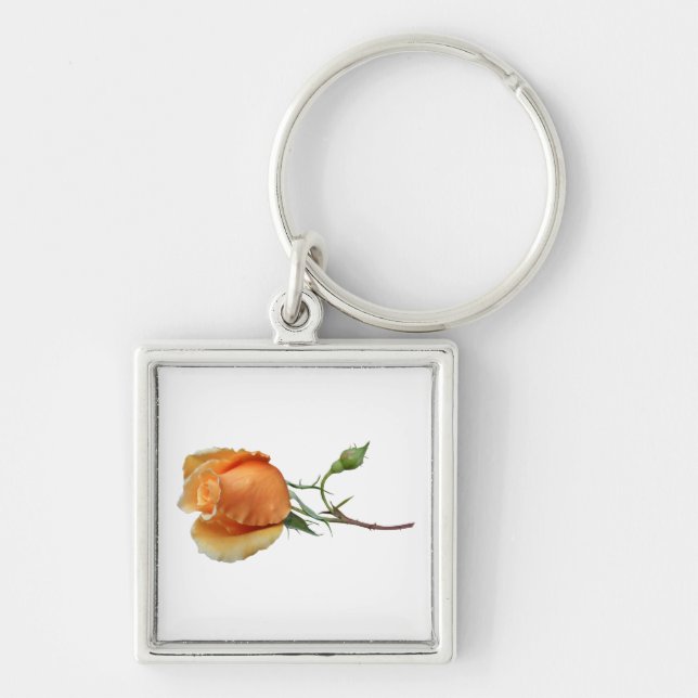 En enda styckning i ro fyrkantig silverfärgad nyckelring (Framsidan)