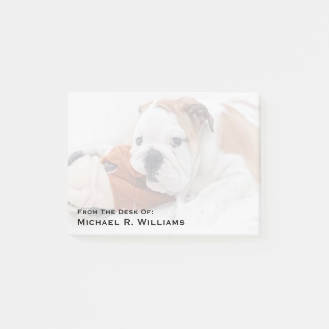 En engelsk bulldog-valp med bulldog post-it block (Framsida)