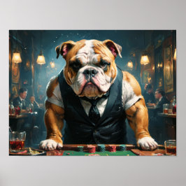 En engelsk bulldogg som croupier på ett kasino - poster