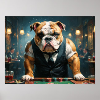 En engelsk bullhund som en skurk i ett kasino - poster