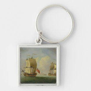 En engelska Sloop och en Frigate i en ljus bris ( Fyrkantig Silverfärgad Nyckelring