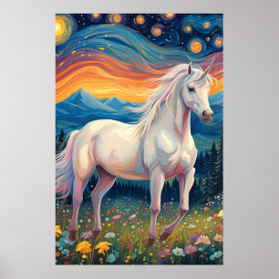 En enhörning i Starry Natt Poster