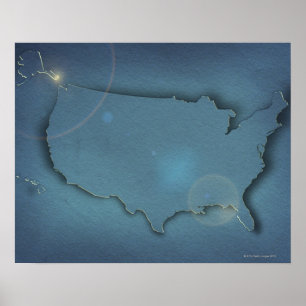 En enkel blå karta i USA som visar Alaska och Poster