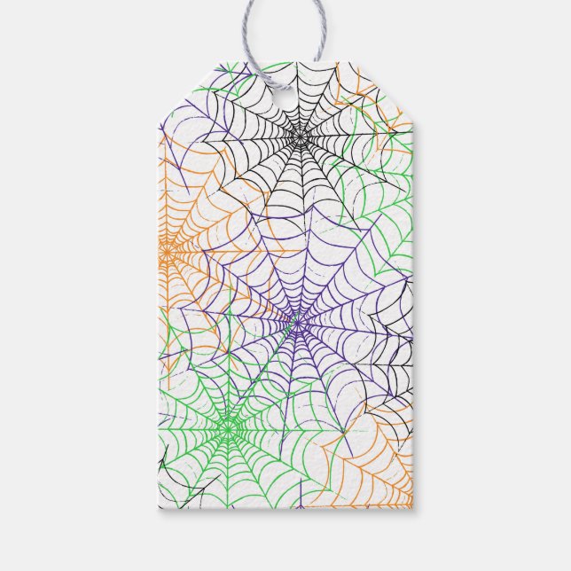 En enkel Halloween Spiders Webben Mönster Presentetikett (Framsidan)