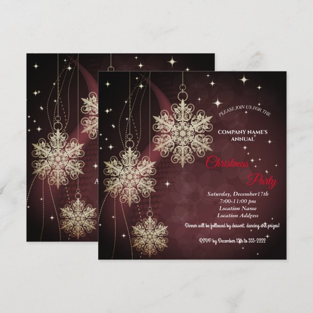 En enkel inbjudan till julfest med röd elegant (Fram/baksida)