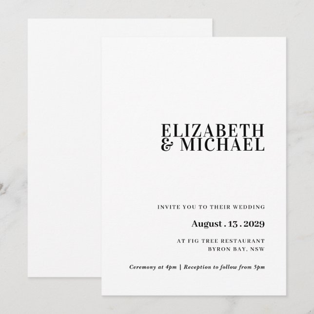 En enkel och modern bröllopsinbjudan till contempo inbjudningar (Fram/baksida)