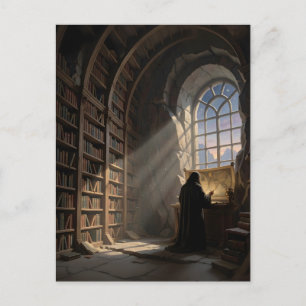 En Ensam Lärd i Gamla Bibliotek Böcker Älskare Vykort