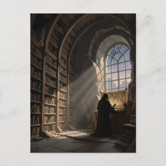 En Ensam Lärd i Gamla Bibliotek Böcker Älskare Vykort (Framsida)