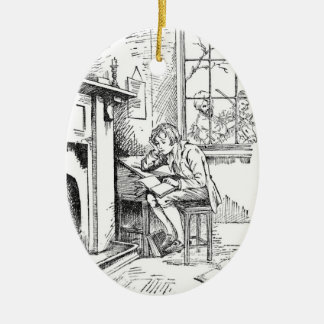 En ensam pojke julgransprydnad keramik