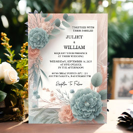 En eukalyptus Snöre Tulle Pastel Dusty Blue Bröllo Inbjudningar