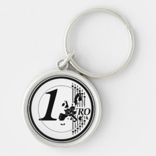 En euromynthandling gjord rund silverfärgad nyckelring