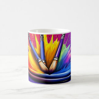 En explosion av levande färger från en palett. kaffemugg