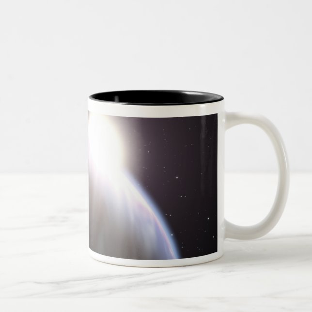 En extrasolär planet med sin överordnade stjärna Två-Tonad mugg (Höger)