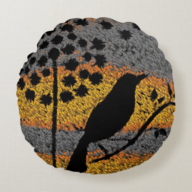 En fågel bland fostrarna rund kudde (Framsidan)