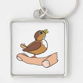 En fågel i handen fyrkantig silverfärgad nyckelring