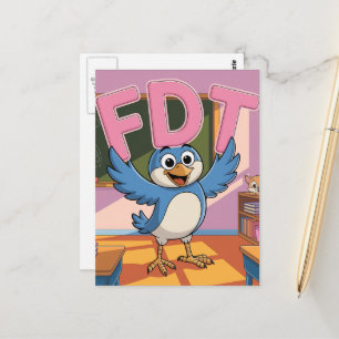 En fågel med FDT brev i ett klassrum Vykort