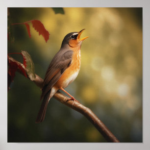 En fågel sjunger på morgonen poster