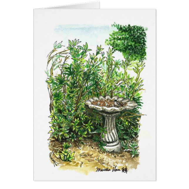 En fågelbad hälsningskort (Framsidan)