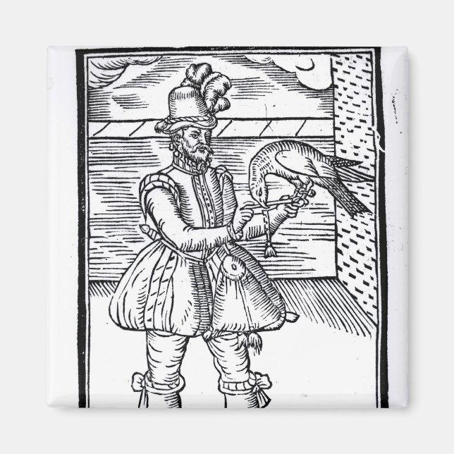 En Falconer med sin Goshawk Magnet (Framsidan)