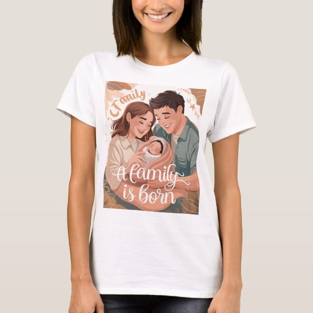 En familj är född T-shirt för nya föräldrar (Framsida)