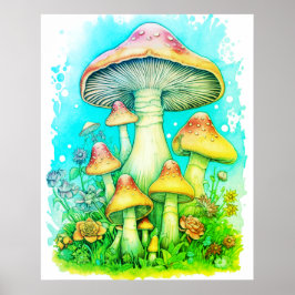 En familj av gröna svampar vit bakgrund vägg poster