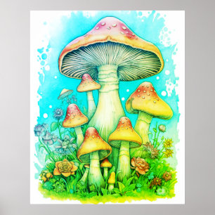 En familj av gröna svampar vit bakgrund vägg poster