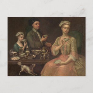 En familj av tre i Tea, 1727 Vykort