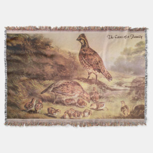 En familj med Quails Throw Blanket Filt