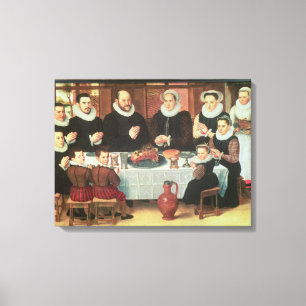 En familj som säger Grace före måltiden, 1585 (olj Canvastryck
