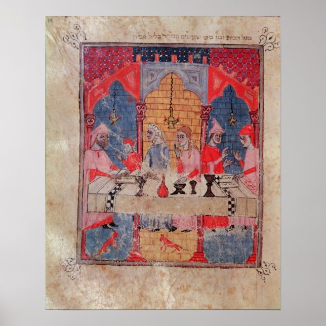 En familj som samlades i bord för Pesach Poster (Framsidan)
