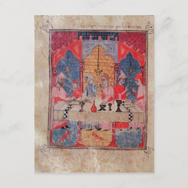 En familj som samlades i bord för Pesach Vykort (Framsida)