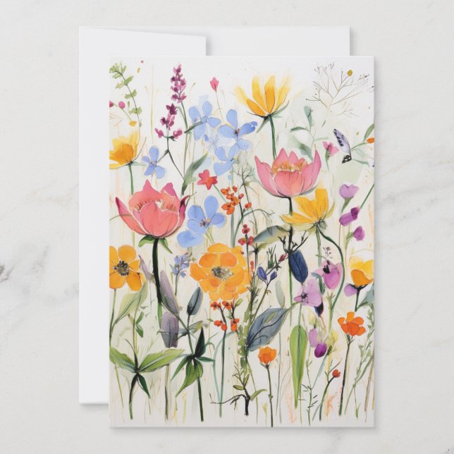 En fantasifull blommig design, vilda blommor  inbjudningar (Framsida)